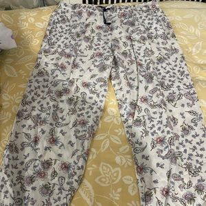 Floral, white pajama pants